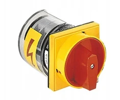 Lovato Electric Krumplinis jungiklis 0-1 3P 25A įmontuojamas su geltona/raudona rankenėle, blokuojamas spyna 7GN2510U25