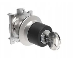 Lovato Electric Metalinis plokščias jungiklis, 2 padėtys, 0-1, fi30mm, su raktu, rakto ištraukimas 0 padėtyje, LPFS320