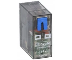 Lovato Electric Miniatiūrinė relė su LED indikatoriumi ir mechaniniu mygtuku, 24 V nuolatinės srovės valdymas, 2 kontaktai/išėjimai, 8 A, HR5XS2 lizdams