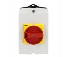 Lovato Electric 3P 16A jungiklio skyriklis plastikiniame korpuse, geltona/raudona rankenėlė GAZ016