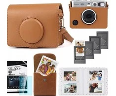 Loveinstant 5in1 rinkinys: dėklas + stiklas + albumas 64x + dėklas nuotraukoms + rėmeliai, skirtas „Fuji Instax Mini Evo“ / rudas