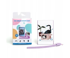 LoveInstant dėklas „Futerał“ dėžutė + nuotraukų rėmelis Fuji Instax Mini Xiaomi HP Kodak Zink / permatoma / violetinė su blizgučiais / kačiukas