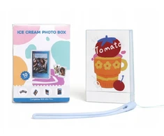 „LoveInstant“ dėklas / dėžutė + nuotraukų rėmelis „Fuji Instax Mini“, „Xiaomi“, „HP“, „Kodak Zink“ / permatomas rėmelis / mėlynas su blizgučiais / puodelis