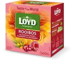 Žolelių ir vaisių raudonoji arbata LOYD, medaus, aviečių, spanguolių skonio, 20 x 1.7g