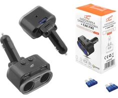 LTC Lengvesnis automobilio lizdas + 2xUSB 2.4A + tipo -C greito įkrovimo lizdas
