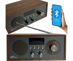 LTC Retro nešiojamas radijas BRDA FM/BT/USB, akum. 2200mAh, 10W, indukcinis telefono įkrovimas, ruda/grafitas