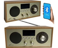 LTC Radio przenośne retro brda fm/bt/usb akum.2200mah,10w,ładowanie indukcyjne telefonu,jasny ruda/auksinė