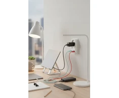LTC Tinklo skirstytuvas: 1 apvalus lizdas su įž. + 1 plokščias lizdas + 2x USB + 2x USB-C, 3,1A, baltas