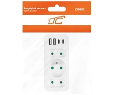 LTC Tinklo skirstytuvas: 1 apvalus lizdas su įž. + 2x plokščias lizdas + 2x USB + 2x USB-C 3,1A Baltas