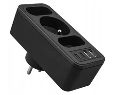 LTC Tinklo skirstytuvas: 1 apvalus lizdas su įžeminimu + 2 plokštieji lizdai + 2x USB + 2x USB-C 3,1A Juodas