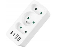 LTC Tinklo skirstytuvas: 1 apvalus lizdas su įž. + 2x plokščias lizdas + 2x USB + 2x USB-C 3,1A Baltas