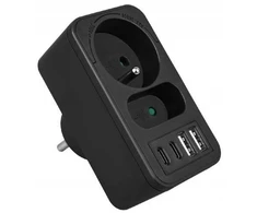 LTC Tinklo skirstytuvas: 1 apvalus lizdas su įž. + 1 plokščias lizdas + 2x USB + 2x USB-C 3,1A juodas