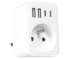 LTC Tinklo skirstytuvas: 1 apvali įvado lizdas + 2x USB + 2x USB-C, Baltas 2x2,4A