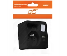 LTC Tinklo skirstytuvas su naktine lempute: 1 apvalus lizdas su įžeminimu + 1 plokščias lizdas + 1x USB + 1x USB-C 3A Juodas