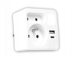 LTC Tinklo skirstytuvas su naktine lempute: 1 apvalus lizdas su įžeminimu + 1 plokščias lizdas + 1x USB + 1x USB-C, Balta 3A