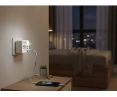 LTC Tinklo skirstytuvas su naktine lempute: 1 apvalus lizdas su įžeminimu + 1 plokščias lizdas + 1x USB + 1x USB-C, Balta 3A
