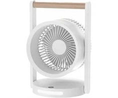 LTC Ventiliatorius BIURKOWY Z DREWNIANĄ RĄCZKĄ, POZIOMY PRĘDKOŚCI, Z LAMPKĄ NOCNĄ, WYŚWIETLACZ, WSKAŹNIK NAŁDAOWANIA , LADOWANIE USB C, 10W, 3600 mAh,6,4"