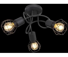 Globo Toys „Globo Wire“ lubinis šviestuvas XARA I 54802S-3D, pramoninė lubinė lempa, metalinė lubinė lempa su juodais strypais