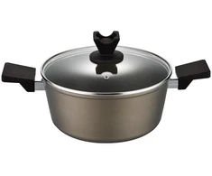 Lumarko Puodas ASTON 20 CM 2,1L. su dangčiu, IND. by Mateusz Gessler (šampanas, NON-STICK danga, juoda rankenėlė) (FLORINA-GA-007-70)