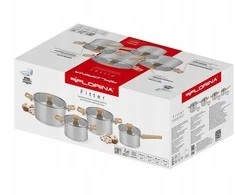 Lumarko Rinkinys GARNKÓW FITTER INOX 8 CZ. (UCHWYTY DREWNIANE, 1,6L 2,5L 3,3L 5,6L +POKRYWKI)