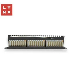 LYNX 19" komutacinė panelė, 24 prievadų, STP Cat6a, 50µ, ekranuota, juoda