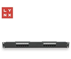LYNX 19" komutacinė panelė, 12 prievadų, UTP Cat5e, 50µ, neekranuota, juoda