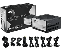 MSI PRO A1000PL PCIE5 EU Juoda Reljefinis kabelis 1000W pilnai modulinis Platinum ENFR spalvota dėžutė medinis padėklas 84M