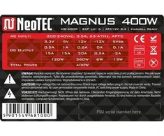Maitinimo šaltinis NeoTec Magnus 400W (MG-400W)