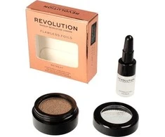Rinkinys „Makeup Revolution“: „Flawless Foils“ veganiškų akių šešėlių pagrindas, 2 ml + „Flawless Foils“ veganiškų akių šešėlių paletė, 2 g