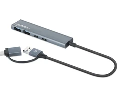 Manhattan 181075 šakotuvai ir šakotuvai USB 3.2 Gen 1 (3.1 Gen 1) Type-A + Type-C 5000 Mbit/s pilka