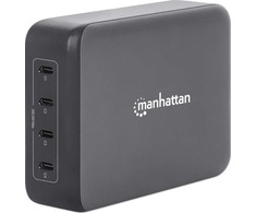 Įkroviklis Manhattan 4-Port GaN USB Power Delivery-Įkrovimo stotelė PD 3.1 Vier USB-C PD-Ports mit bis zu 140W pro Port 240 W Gesamtleistung juodas