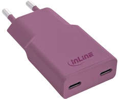 „Manhattan InLine®“ USB-C įkroviklis, 30 W, GaN, dvigubas USB-C, PD/PPS, miško uogų/violetinė spalva