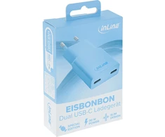 Manhattan InLine® USB-C įkroviklis, 30 W, GaN, dvigubas USB-C, PD/PPS, saldainių spalvos/mėlynas