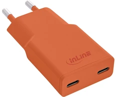 Manhattan InLine® USB-C įkroviklis, 30 W, GaN, dvigubas USB-C, PD/PPS, papajos/oranžinis