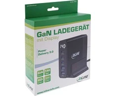 Manhattan „InLine®“ USB PD maitinimo šaltinis, GaN įkroviklis, 5 prievadų, USB-C + USB-A, 140 W, su ekranu
