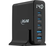 Manhattan „InLine®“ USB PD maitinimo šaltinis, GaN įkroviklis, 5 prievadų, USB-C + USB-A, 140 W, su ekranu