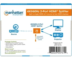 Manhetenas MANHATTAN 4K@60Hz 2 prievadų HDMI skirstytuvas su sumažinimu 18G