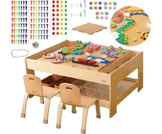 Masterkidz Medinis edukacinis stalas + stiebo sienos priedai + 135 kaladėlės