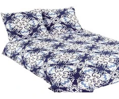 Patalynės komplektas Matex Patalynė satynowa 160x200 ornamenty tamsiai mėlyna balta 10A Premium