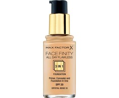 Max Factor Facefinity All Day Flawless Vegan Matte Primer Maskuoklis &amp; Foundation 3-In-1 33 Crystal rusvai gelsvas SPF 20, 30 ml