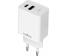 Maxlife MXTC-13-20AC PD QC įkroviklis 1x USB-C 1x USB 20W baltas