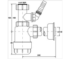 „McAlpine“ butelio sifonas 5/4'' DN32 žemas baltas (HC2WM-32)