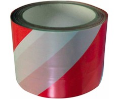 Taśma Įspėjamoji juosta baltai raudona 75 mm 100 m (storis apie 30 mikronų) (be klijų)