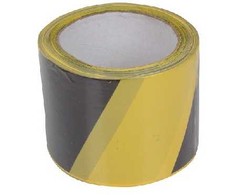Taśma Įspėjamoji juosta geltonai juoda 120 mm 100 m (storis apie 30 mikronų) (be klijų)