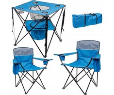 PLATINET KEMPINGAS 2x KĖDĖ PAMINŠTA 55x55x44/90 CM + 1x STALAS 59x59x60 cm MĖLYNAS [461375]