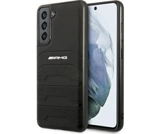 Dėklas Mercedes AMG AMHCS21FESGSEBK S21 FE G990 juoda/juodas hardcase Leather Debossed Lines