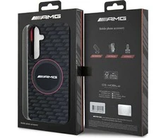 Mercedes AMG AMHMS24S23SMRK S24 S921 juodos spalvos kietas dėklas with Silicone Carbon Pattern and MagSafe