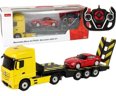 Žaislinis vilkikas R/C Mercedes-Benz su priedais Rastar, geltonas
