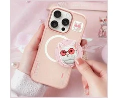 Dėklas Nimmy Glasses Cool Cat MagSafe Apple iPhone 16 Pro rožinės spalvos