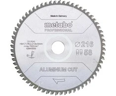 Pjovimo diskas aliuminiui Metabo FZ/TZ Aliuminio Cut Professional; 216x30x58 mm; -5°